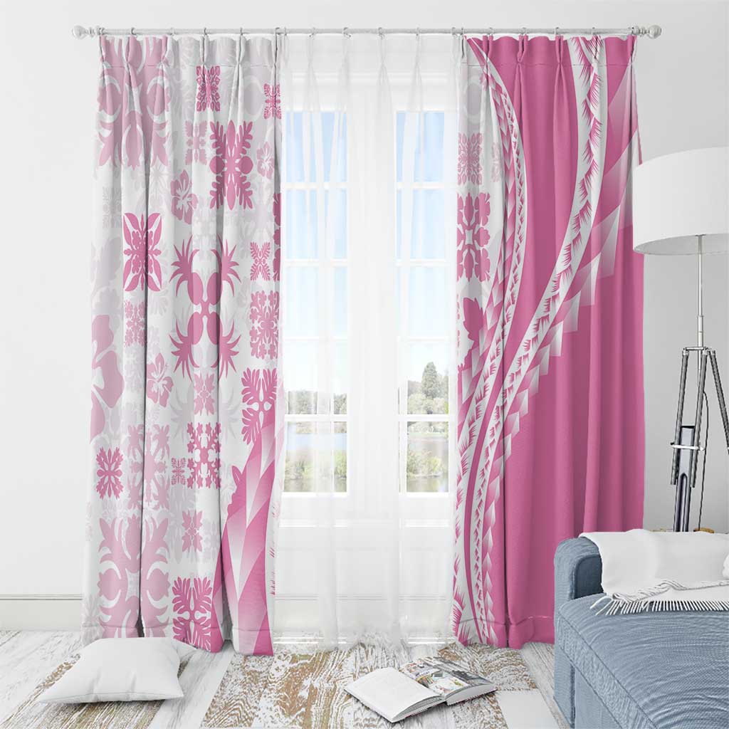 Pink Hawaiian Quilt Pattern Window Curtain Mixed Polynesian Tribal Arty