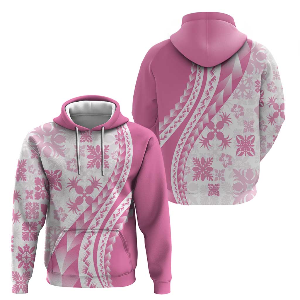Pink Hawaiian Quilt Pattern Zip Hoodie Mixed Polynesian Tribal Arty LT9 - Polynesian Pride