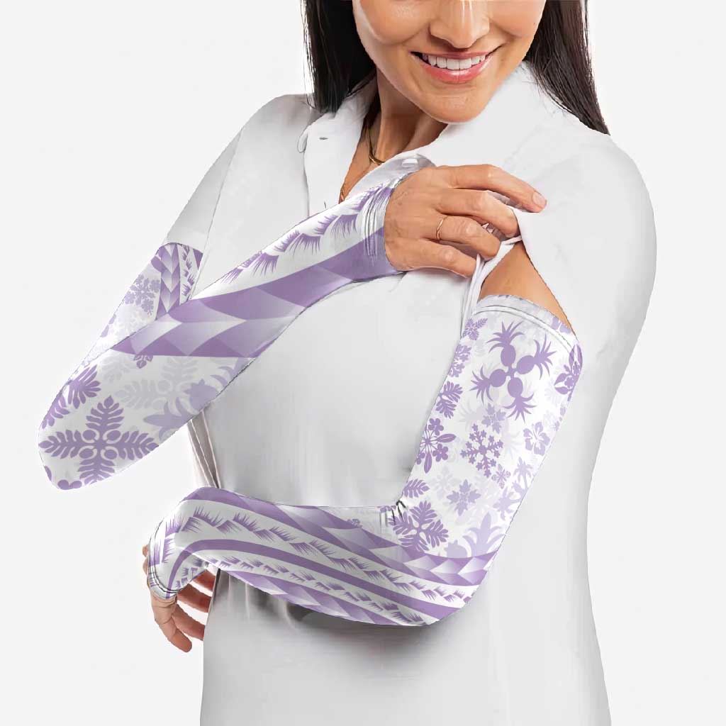 Purple Hawaiian Quilt Pattern Arm Sleeves Mixed Polynesian Tribal Arty - Polynesian Pride