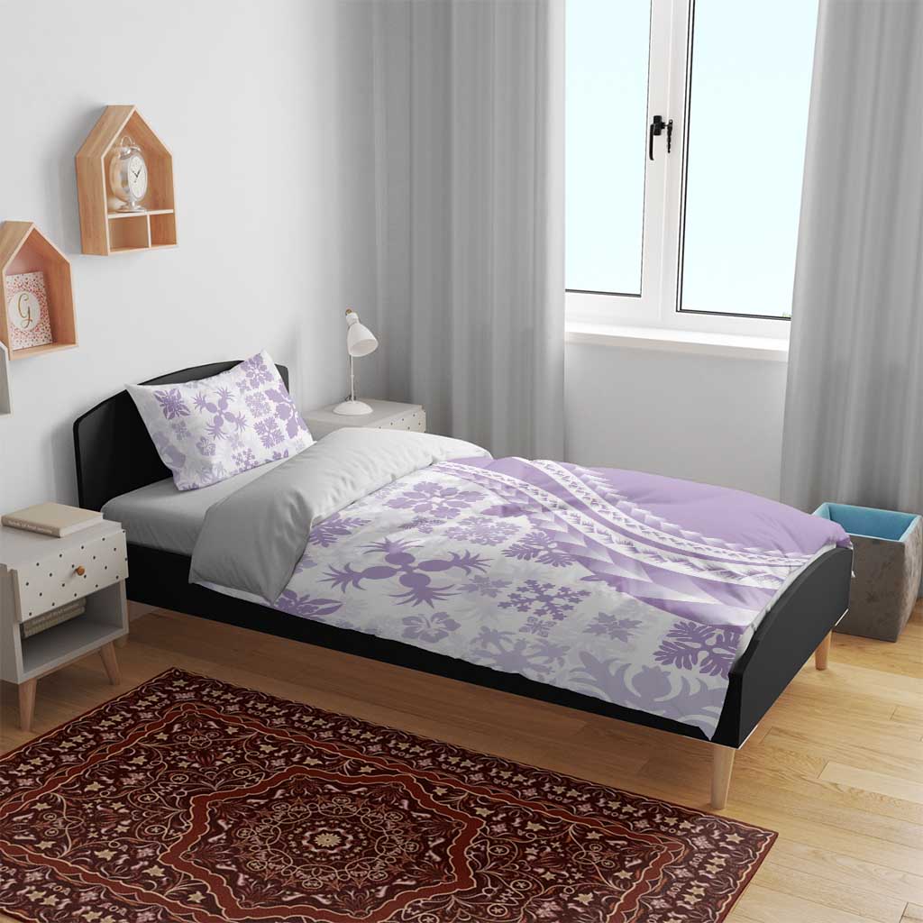 Purple Hawaiian Quilt Pattern Bedding Set Mixed Polynesian Tribal Arty