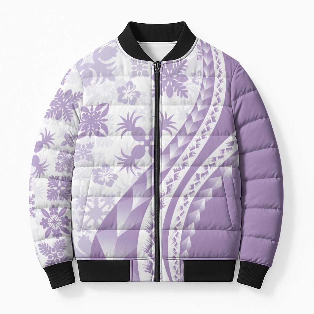 Purple Hawaiian Quilt Pattern Bomber Puffer Jacket Mixed Polynesian Tribal Arty LT9 Unisex Purple - Polynesian Pride