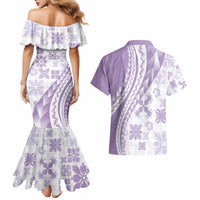 Purple Hawaiian Quilt Pattern Couples Matching Mermaid Dress and Hawaiian Shirt Mixed Polynesian Tribal Arty LT9 - Polynesian Pride