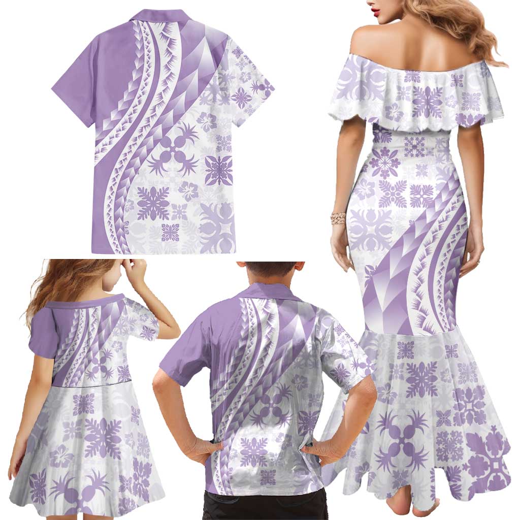 Purple Hawaiian Quilt Pattern Family Matching Mermaid Dress and Hawaiian Shirt Mixed Polynesian Tribal Arty LT9 - Polynesian Pride