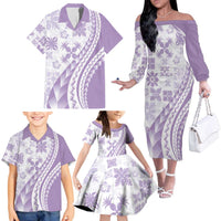 Purple Hawaiian Quilt Pattern Family Matching Off The Shoulder Long Sleeve Dress and Hawaiian Shirt Mixed Polynesian Tribal Arty LT9 - Polynesian Pride