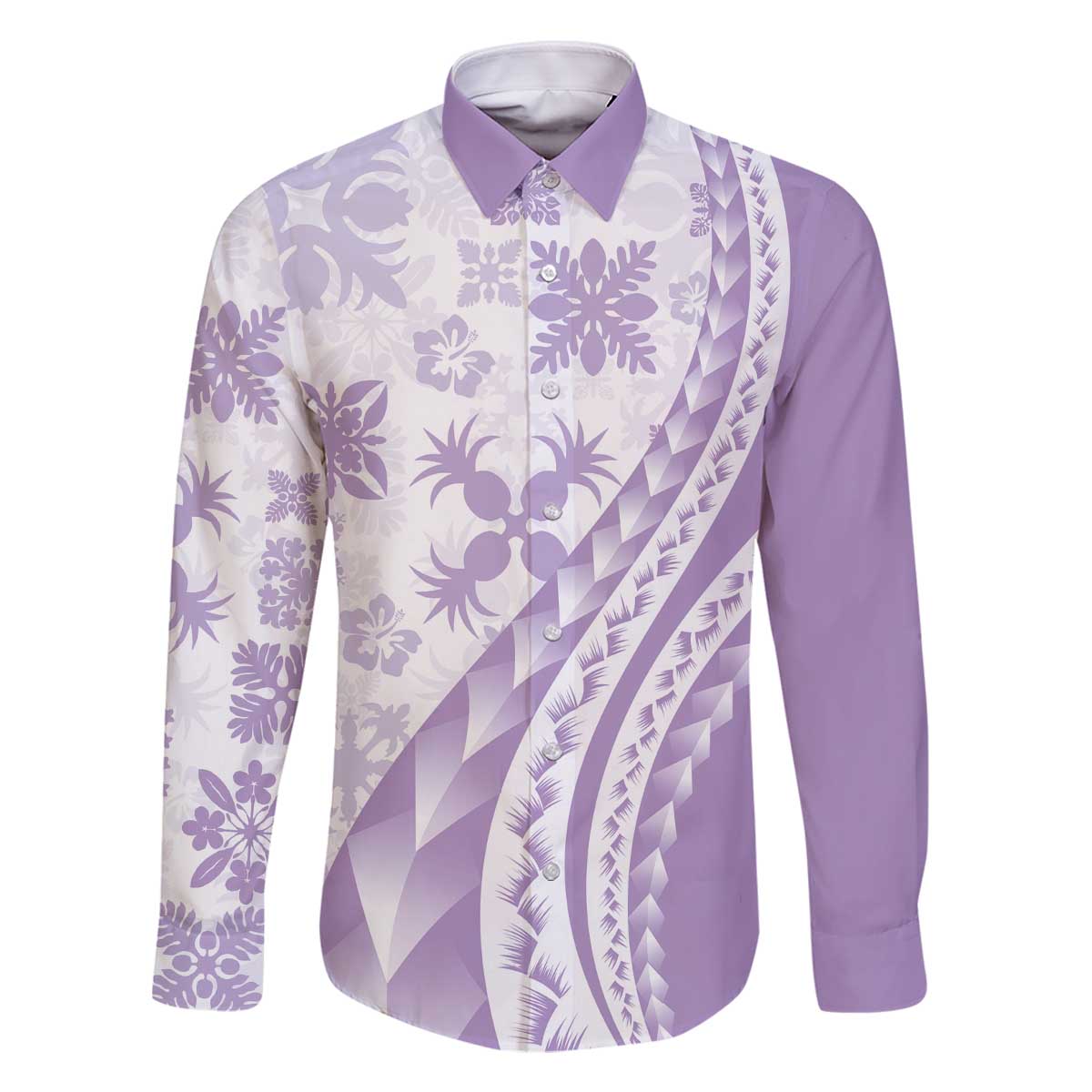 Purple Hawaiian Quilt Pattern Family Matching Off The Shoulder Long Sleeve Dress and Hawaiian Shirt Mixed Polynesian Tribal Arty LT9 Dad's Shirt - Long Sleeve Purple - Polynesian Pride