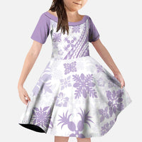 Purple Hawaiian Quilt Pattern Family Matching Off Shoulder Maxi Dress and Hawaiian Shirt Mixed Polynesian Tribal Arty LT9 Daughter's Dress Purple - Polynesian Pride