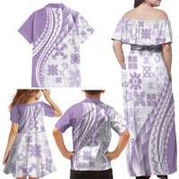 Purple Hawaiian Quilt Pattern Family Matching Off Shoulder Maxi Dress and Hawaiian Shirt Mixed Polynesian Tribal Arty LT9 - Polynesian Pride