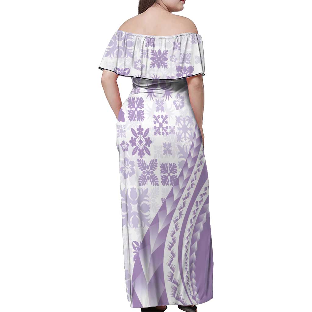 Purple Hawaiian Quilt Pattern Family Matching Off Shoulder Maxi Dress and Hawaiian Shirt Mixed Polynesian Tribal Arty LT9 - Polynesian Pride