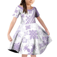 Purple Hawaiian Quilt Pattern Family Matching Off Shoulder Short Dress and Hawaiian Shirt Mixed Polynesian Tribal Arty LT9 Daughter's Dress Purple - Polynesian Pride