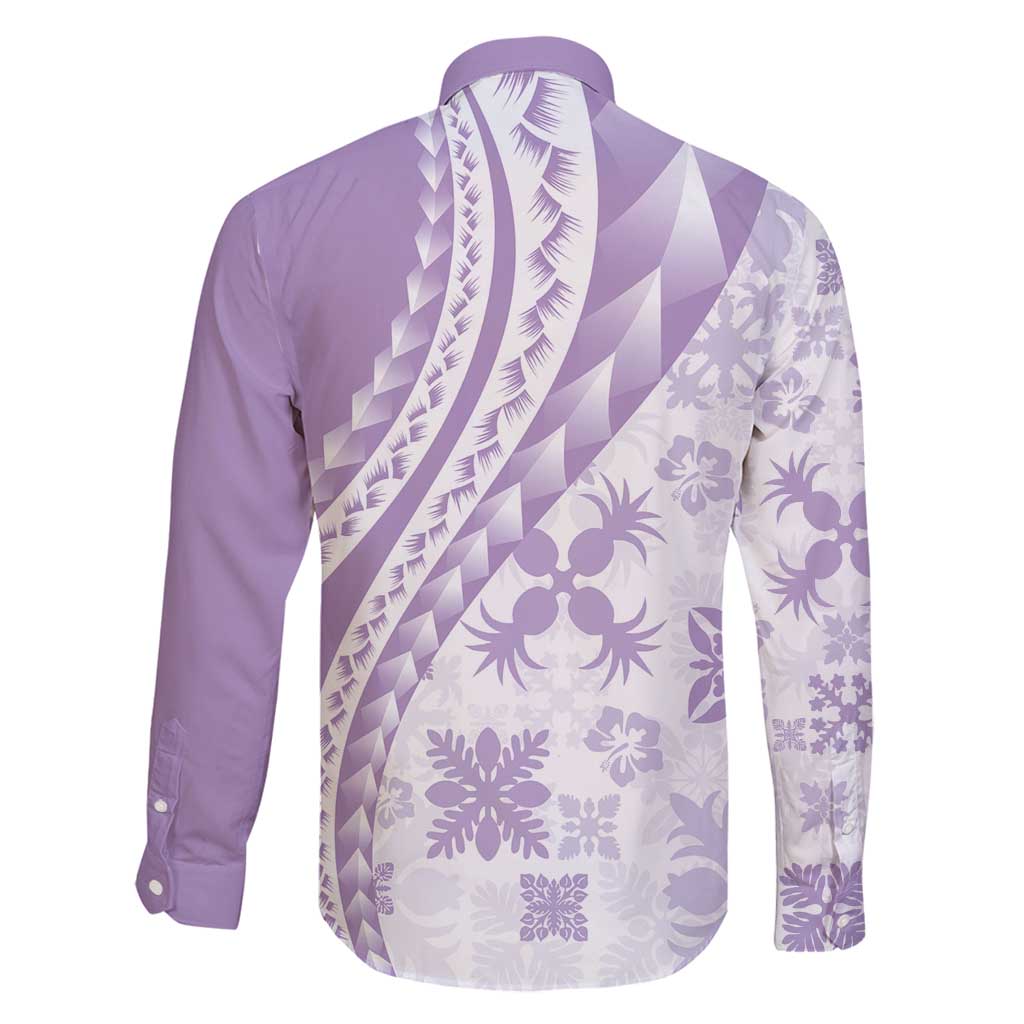 Purple Hawaiian Quilt Pattern Family Matching Off Shoulder Short Dress and Hawaiian Shirt Mixed Polynesian Tribal Arty LT9 - Polynesian Pride
