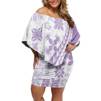 Purple Hawaiian Quilt Pattern Family Matching Off Shoulder Short Dress and Hawaiian Shirt Mixed Polynesian Tribal Arty LT9 Mom's Dress Purple - Polynesian Pride