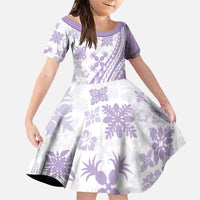 Purple Hawaiian Quilt Pattern Family Matching Puletasi and Hawaiian Shirt Mixed Polynesian Tribal Arty LT9 Daughter's Dress Purple - Polynesian Pride