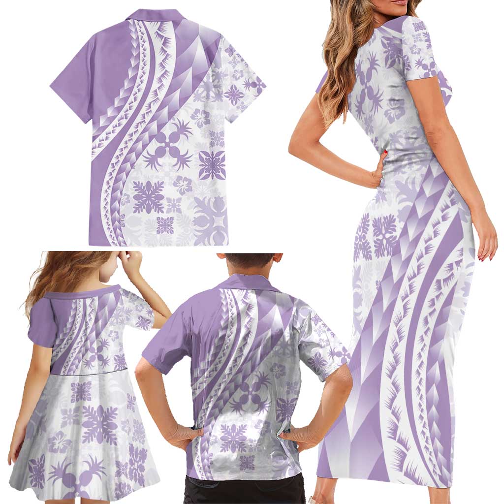 Purple Hawaiian Quilt Pattern Family Matching Short Sleeve Bodycon Dress and Hawaiian Shirt Mixed Polynesian Tribal Arty LT9 - Polynesian Pride