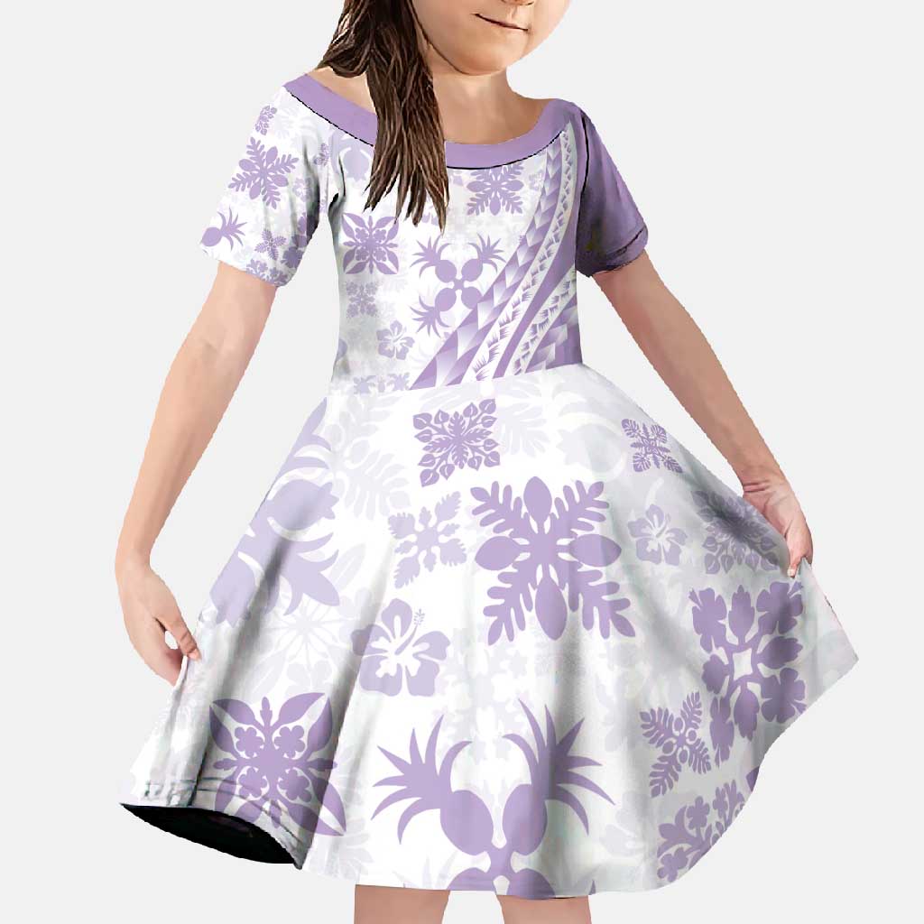 Purple Hawaiian Quilt Pattern Family Matching Summer Maxi Dress and Hawaiian Shirt Mixed Polynesian Tribal Arty LT9 Daughter's Dress Purple - Polynesian Pride