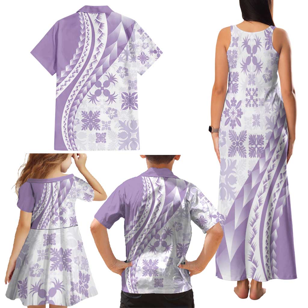 Purple Hawaiian Quilt Pattern Family Matching Tank Maxi Dress and Hawaiian Shirt Mixed Polynesian Tribal Arty LT9 - Polynesian Pride