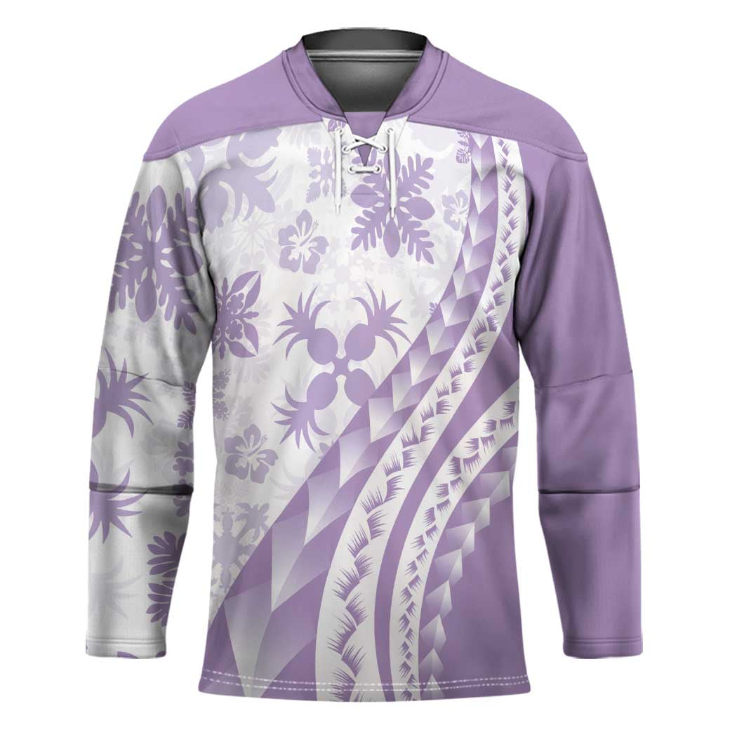 Purple Hawaiian Quilt Pattern Hockey Jersey Mixed Polynesian Tribal Arty - Polynesian Pride