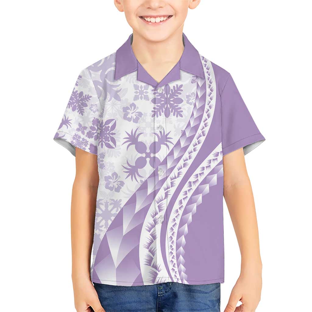 Purple Hawaiian Quilt Pattern Kid Hawaiian Shirt Mixed Polynesian Tribal Arty LT9 Kid Purple - Polynesian Pride