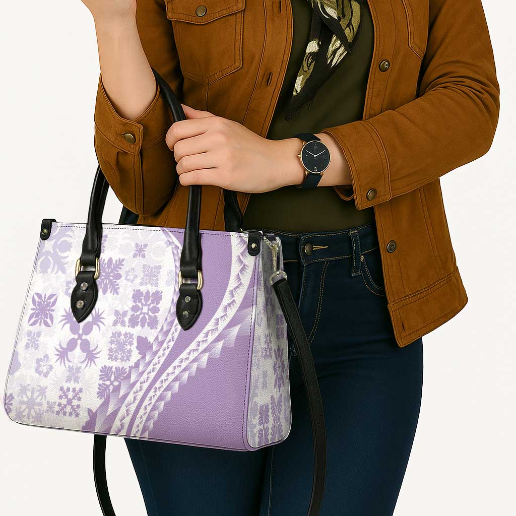 Purple Hawaiian Quilt Pattern Leather Bag Mixed Polynesian Tribal Arty - Polynesian Pride