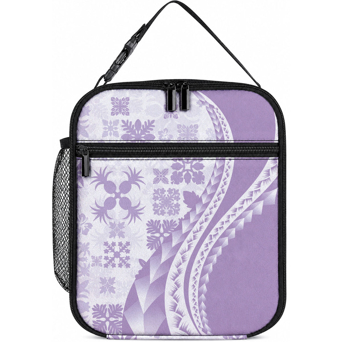 Purple Hawaiian Quilt Pattern Lunch Bag Mixed Polynesian Tribal Arty LT9 10.2 × 8.3 × 4.3 inch Purple - Polynesian Pride