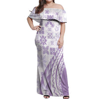 Purple Hawaiian Quilt Pattern Off Shoulder Maxi Dress Mixed Polynesian Tribal Arty LT9 Women Purple - Polynesian Pride