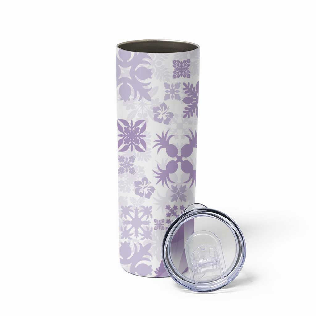 Purple Hawaiian Quilt Pattern Skinny Tumbler Mixed Polynesian Tribal Arty