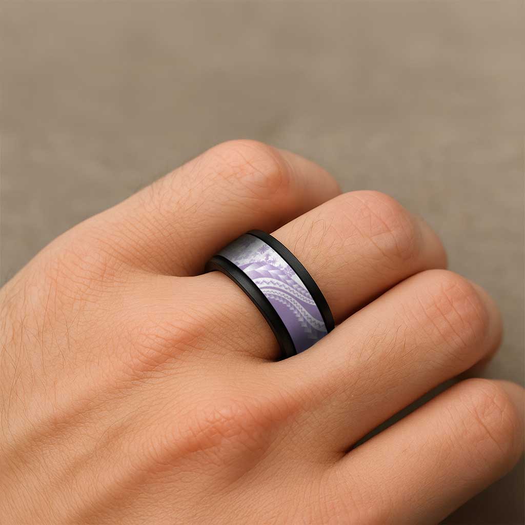 Purple Hawaiian Quilt Pattern Spinner Ring Mixed Polynesian Tribal Arty - Polynesian Pride