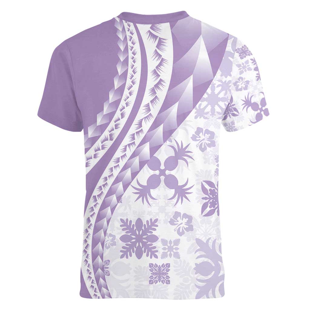 Purple Hawaiian Quilt Pattern Women V-Neck T-Shirt Mixed Polynesian Tribal Arty LT9 - Polynesian Pride