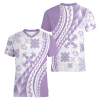 Purple Hawaiian Quilt Pattern Women V-Neck T-Shirt Mixed Polynesian Tribal Arty LT9 - Polynesian Pride