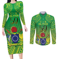 Cook Islands Constitution Day Couples Matching Long Sleeve Bodycon Dress and Long Sleeve Button Shirt Kuki Airani Since 1965 LT9 Green - Polynesian Pride