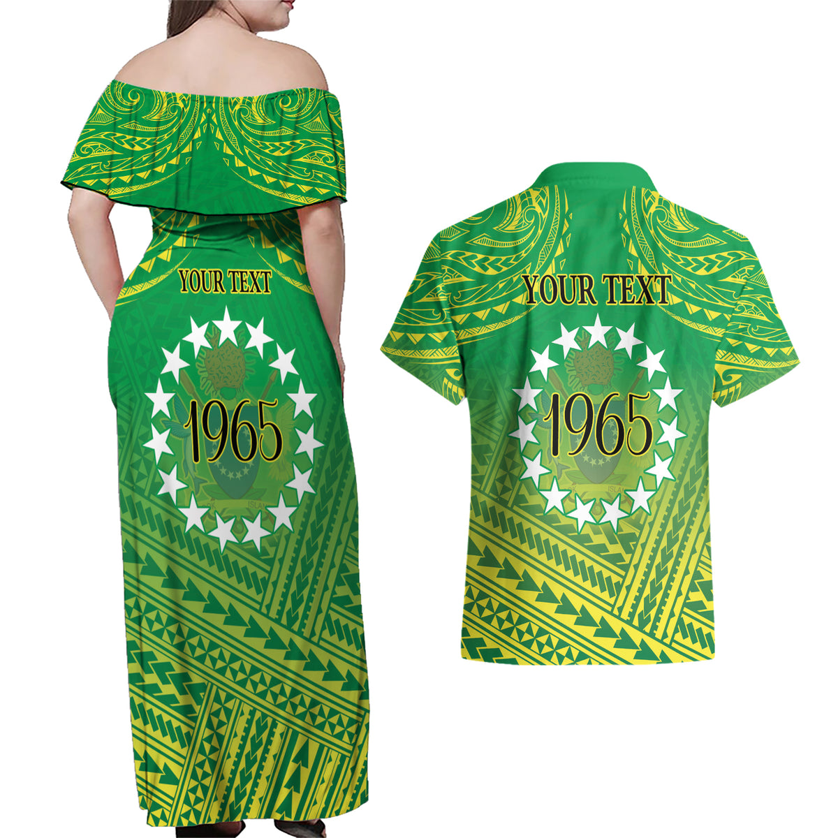Cook Islands Constitution Day Couples Matching Off Shoulder Maxi Dress and Hawaiian Shirt Kuki Airani Since 1965 LT9 - Polynesian Pride