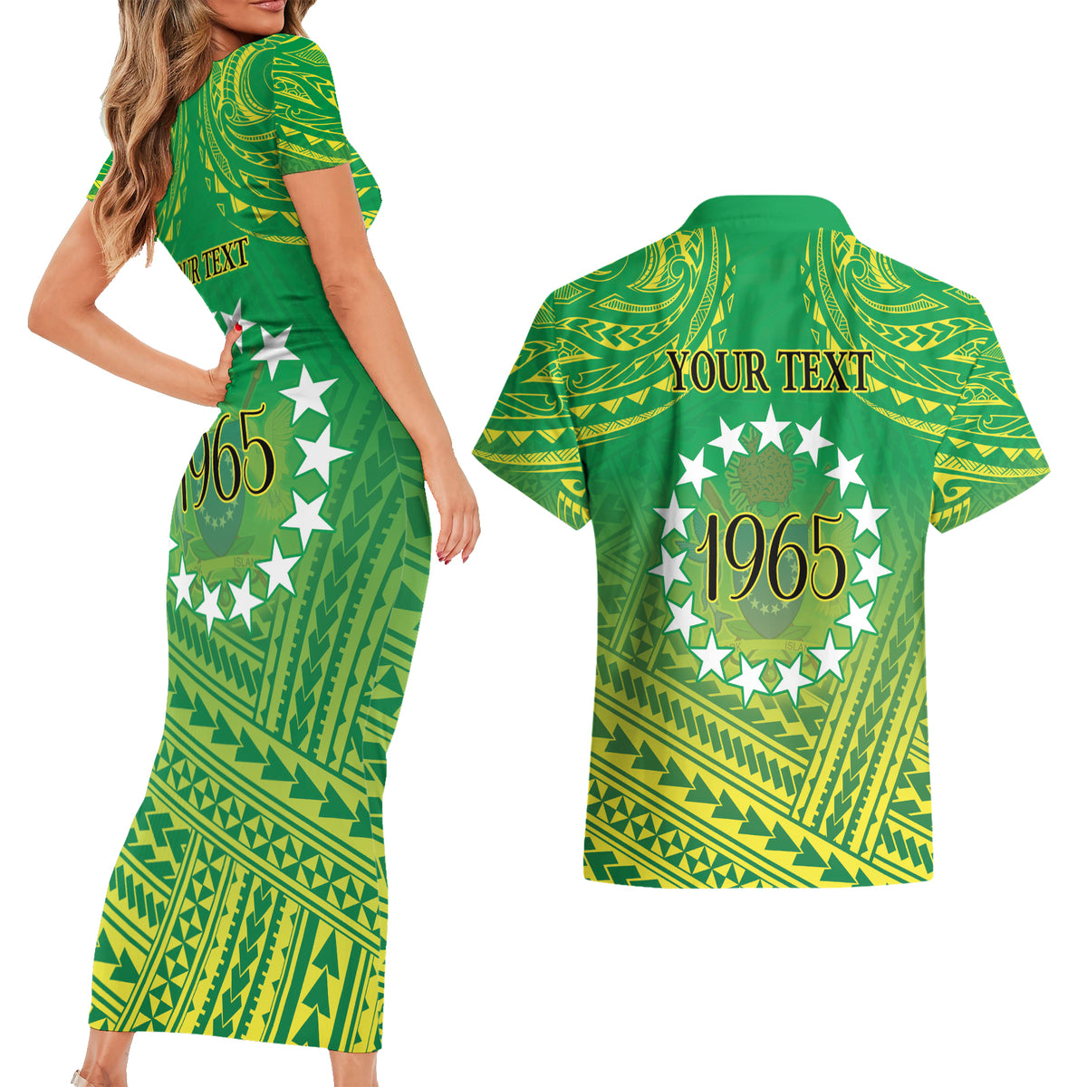 Cook Islands Constitution Day Couples Matching Short Sleeve Bodycon Dress and Hawaiian Shirt Kuki Airani Since 1965 LT9 - Polynesian Pride