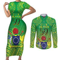 Cook Islands Constitution Day Couples Matching Short Sleeve Bodycon Dress and Long Sleeve Button Shirt Kuki Airani Since 1965 LT9 Green - Polynesian Pride