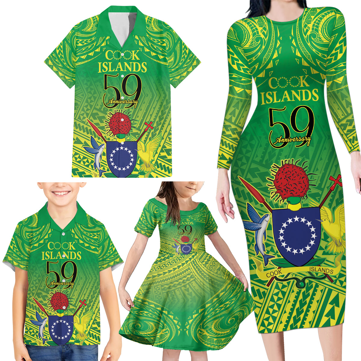 Cook Islands Constitution Day Family Matching Long Sleeve Bodycon Dress and Hawaiian Shirt Kuki Airani Since 1965 LT9 - Polynesian Pride