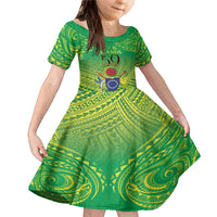 Cook Islands Constitution Day Family Matching Mermaid Dress and Hawaiian Shirt Kuki Airani Since 1965 LT9 Daughter's Dress Green - Polynesian Pride