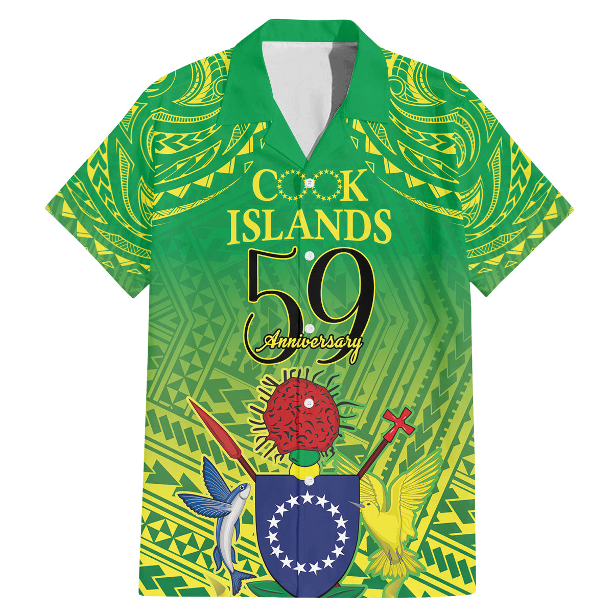 Cook Islands Constitution Day Family Matching Mermaid Dress and Hawaiian Shirt Kuki Airani Since 1965 LT9 Dad's Shirt - Short Sleeve Green - Polynesian Pride