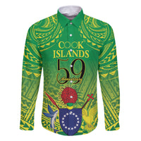 Cook Islands Constitution Day Family Matching Off The Shoulder Long Sleeve Dress and Hawaiian Shirt Kuki Airani Since 1965 LT9 Dad's Shirt - Long Sleeve Green - Polynesian Pride