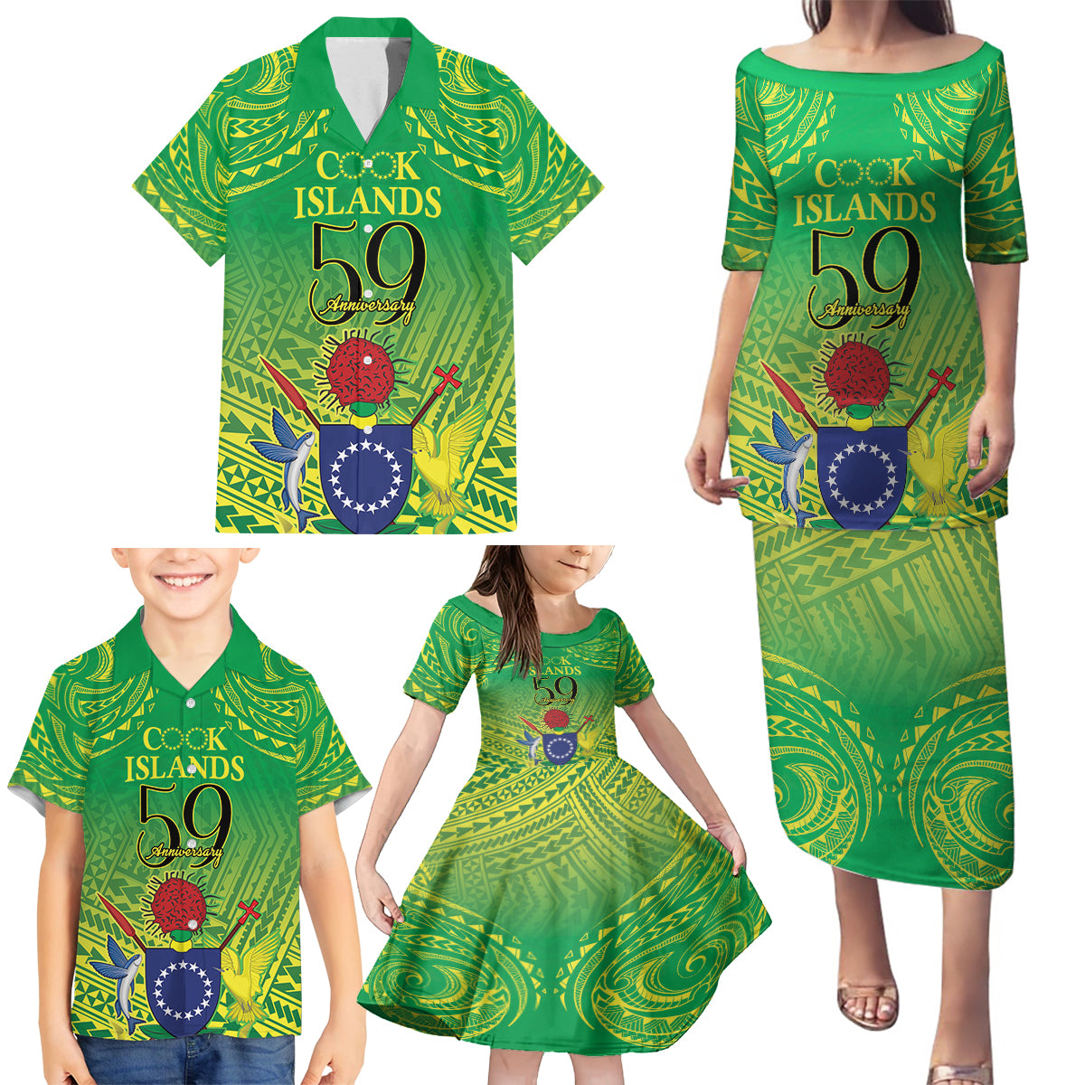 Cook Islands Constitution Day Family Matching Puletasi and Hawaiian Shirt Kuki Airani Since 1965 LT9 - Polynesian Pride