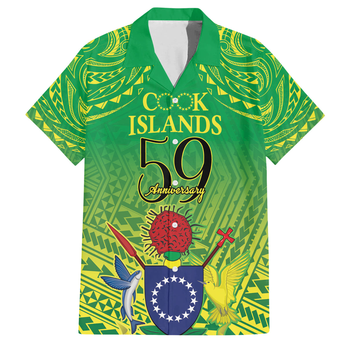 Cook Islands Constitution Day Family Matching Short Sleeve Bodycon Dress and Hawaiian Shirt Kuki Airani Since 1965 LT9 Dad's Shirt - Short Sleeve Green - Polynesian Pride
