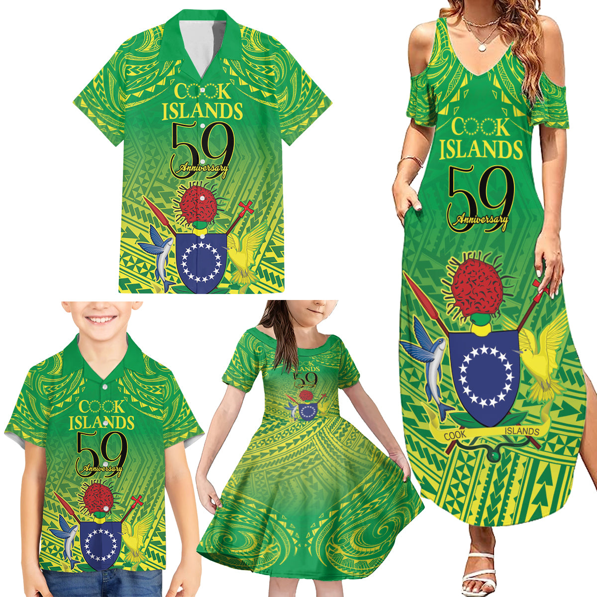 Cook Islands Constitution Day Family Matching Summer Maxi Dress and Hawaiian Shirt Kuki Airani Since 1965 LT9 - Polynesian Pride