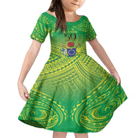 Cook Islands Constitution Day Family Matching Tank Maxi Dress and Hawaiian Shirt Kuki Airani Since 1965 LT9 Daughter's Dress Green - Polynesian Pride