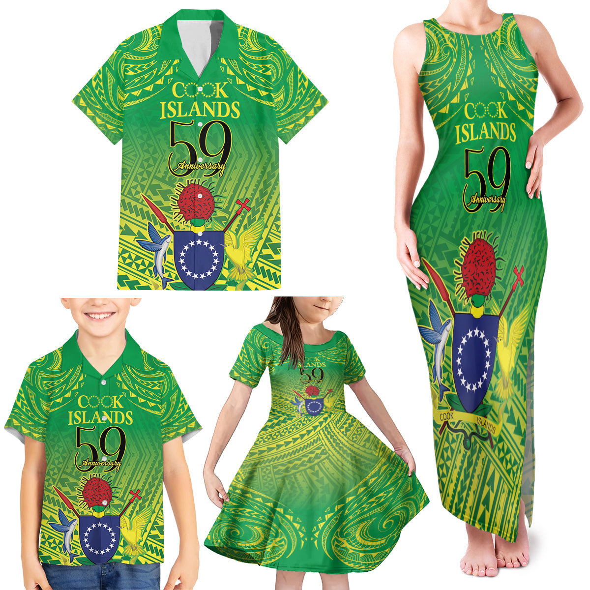 Cook Islands Constitution Day Family Matching Tank Maxi Dress and Hawaiian Shirt Kuki Airani Since 1965 LT9 - Polynesian Pride