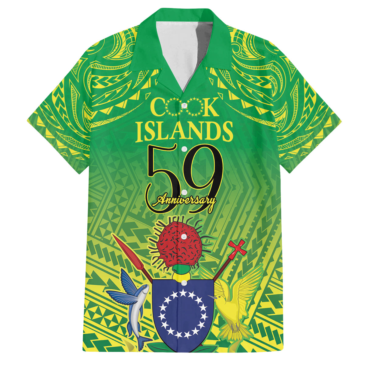 Cook Islands Constitution Day Family Matching Tank Maxi Dress and Hawaiian Shirt Kuki Airani Since 1965 LT9 Dad's Shirt - Short Sleeve Green - Polynesian Pride
