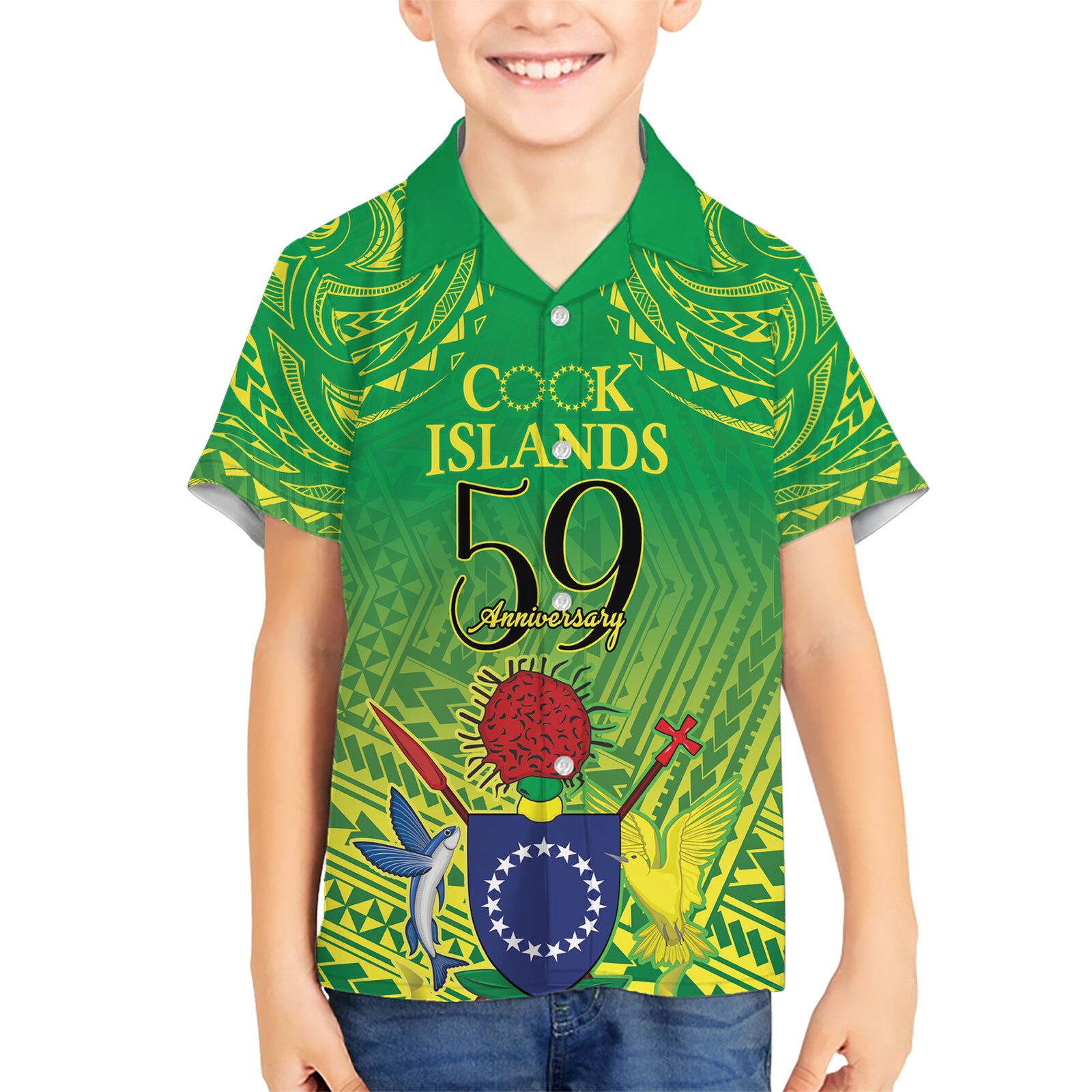 Cook Islands Constitution Day Kid Hawaiian Shirt Kuki Airani Since 1965 LT9 Kid Green - Polynesian Pride