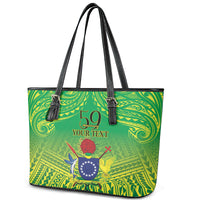 Cook Islands Constitution Day Leather Tote Bag Kuki Airani Since 1965 LT9 - Polynesian Pride
