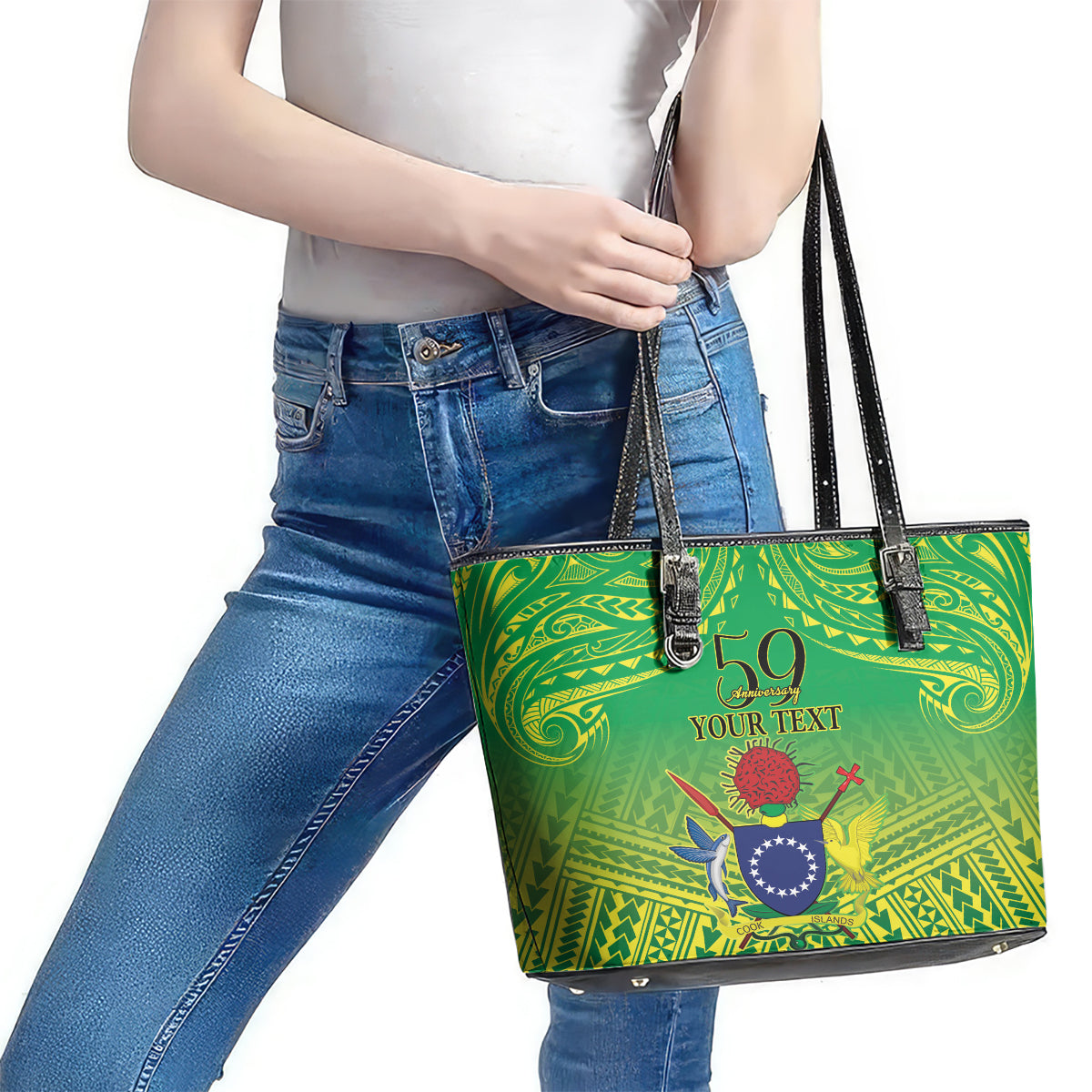 Cook Islands Constitution Day Leather Tote Bag Kuki Airani Since 1965 LT9 - Polynesian Pride