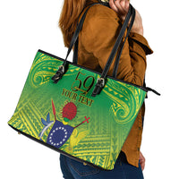 Cook Islands Constitution Day Leather Tote Bag Kuki Airani Since 1965 LT9 - Polynesian Pride