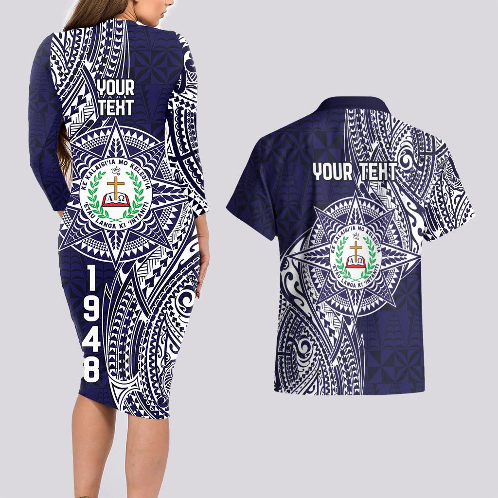 Personalised Tonga Sia'atoutai Theological College Couples Matching Long Sleeve Bodycon Dress and Hawaiian Shirt Since 1948 Special Kupesi Pattern LT9 - Polynesian Pride