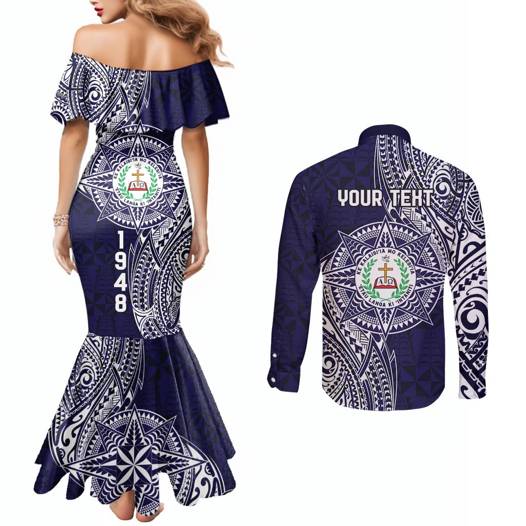 Personalised Tonga Sia'atoutai Theological College Couples Matching Mermaid Dress and Long Sleeve Button Shirt Since 1948 Special Kupesi Pattern LT9 - Polynesian Pride