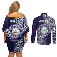 Personalised Tonga Sia'atoutai Theological College Couples Matching Off Shoulder Short Dress and Long Sleeve Button Shirt Since 1948 Special Kupesi Pattern LT9 - Polynesian Pride