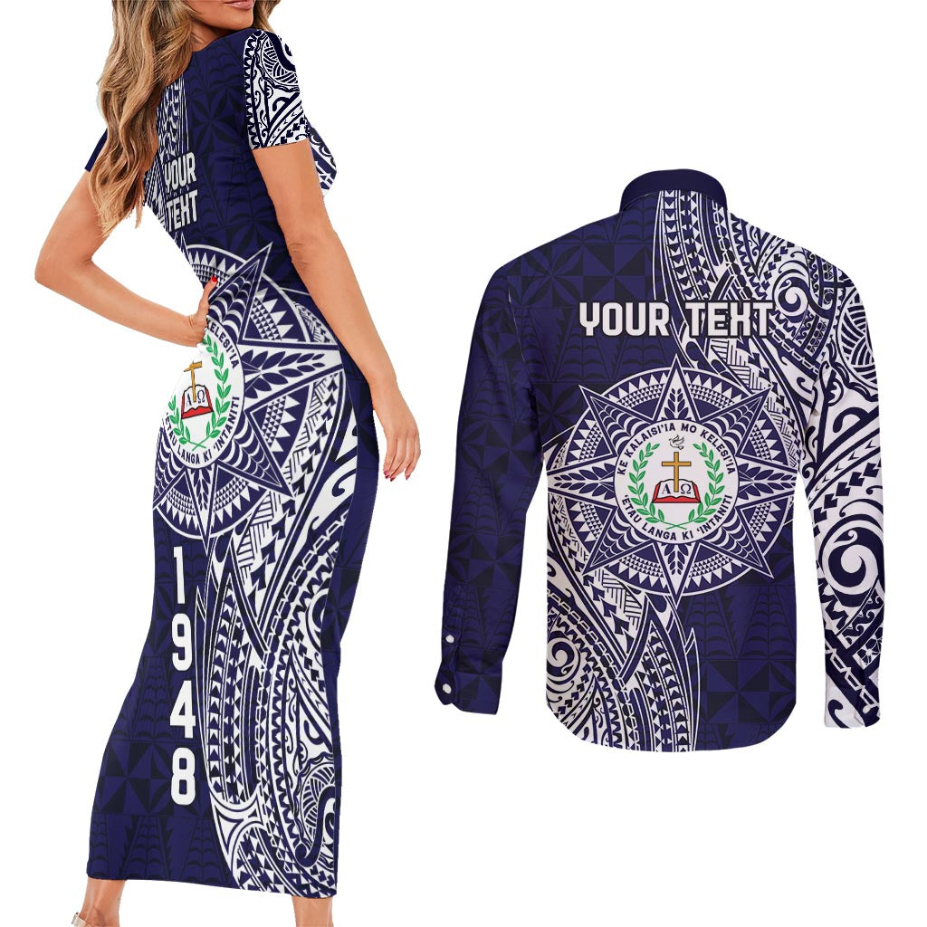 Personalised Tonga Sia'atoutai Theological College Couples Matching Short Sleeve Bodycon Dress and Long Sleeve Button Shirt Since 1948 Special Kupesi Pattern LT9 - Polynesian Pride